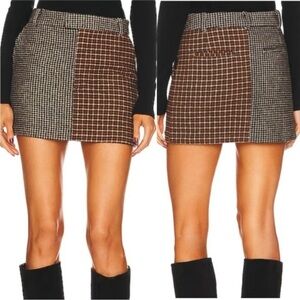 RAILS Prim Mixed Mini Check Skirt Brown Black Wool Blend Sz XL NEW
